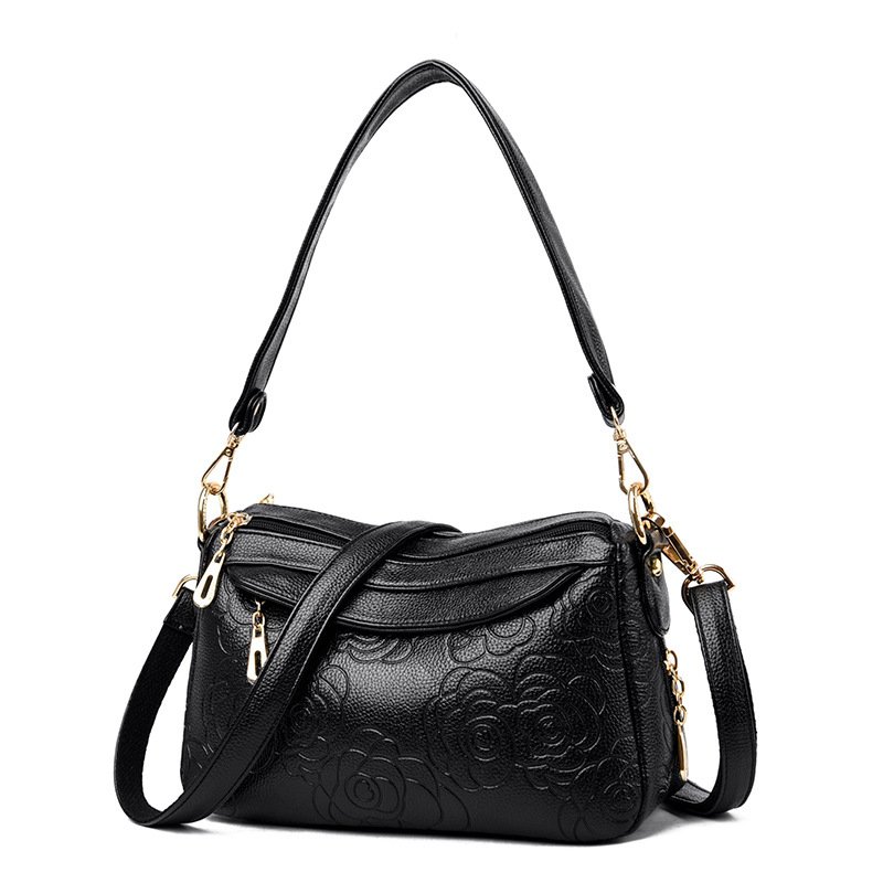 Bags women's bags new 2021 middle-aged hand-carried mother bag fashion trend soft leather embossed shoulder messenger bag